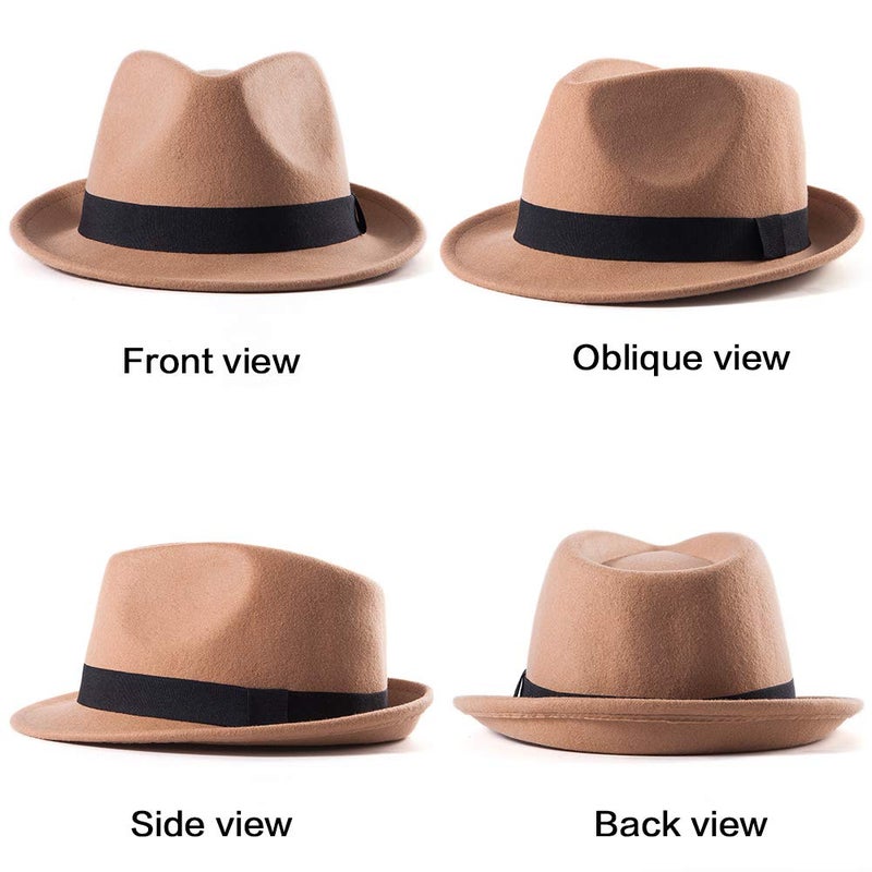 LADYBRO 100% Australian Wool Felt Fedora Hats for Men Khaki Trilby Adjustable 7 1/4 - Image 3